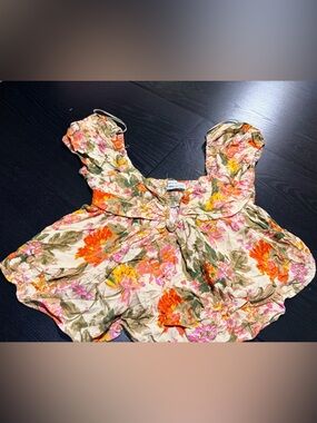 Urban Outfitters Floral Cream Top with Orange & Pink Blooms